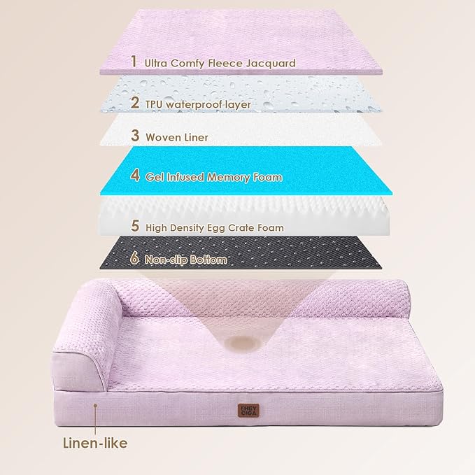 EHEYCIGA Large Dog Bed Memory Foam for Crate, Orthopedic Dog Bed Large Size Dogs with Washable Removable Cover, Waterproof Pet Sofa Couch with Nonskid Bottom, 35x22x6, Lilac