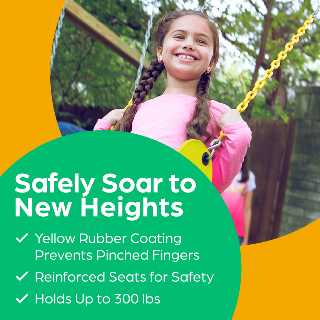 Jungle Gym Kingdom Swing for Outdoor Swing Set - Swing Seat Replacement Kit with Heavy Duty Chains - Backyard Swingset Playground Accessories for Kids - Yellow, 1 Pack