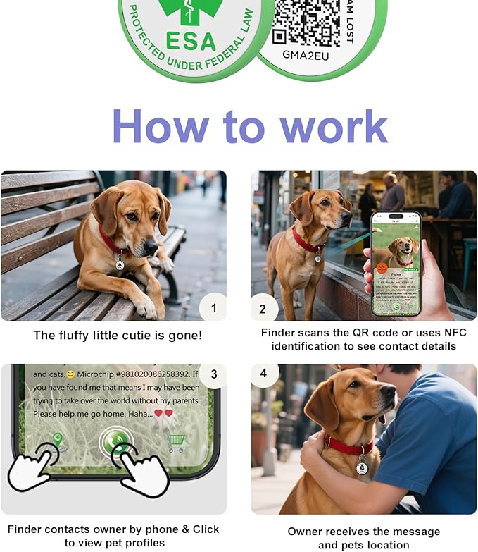 ESA Dog Tag, QR Code Dog Tag, Modifiable Free Pet Online Profile, Scannable QR Code, Scan QR Send Instant Location Alert Email, Silicone Lightweight ID Tag for Kitten and Puppy (Green, Small)