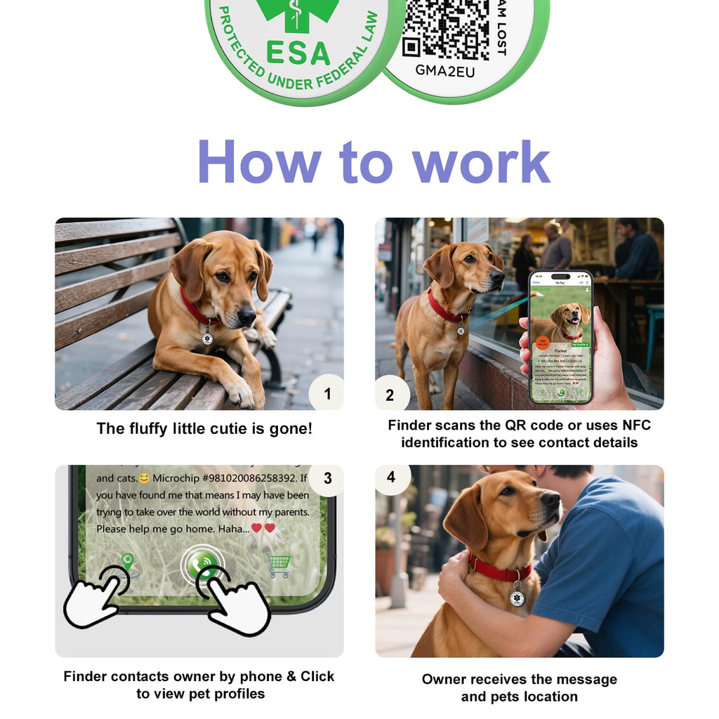 ESA Dog Tag, QR Code Dog Tag, Modifiable Free Pet Online Profile, Scannable QR Code, Scan QR Send Instant Location Alert Email, Silicone Lightweight ID Tag for Dog and Cat (Green, Regular)