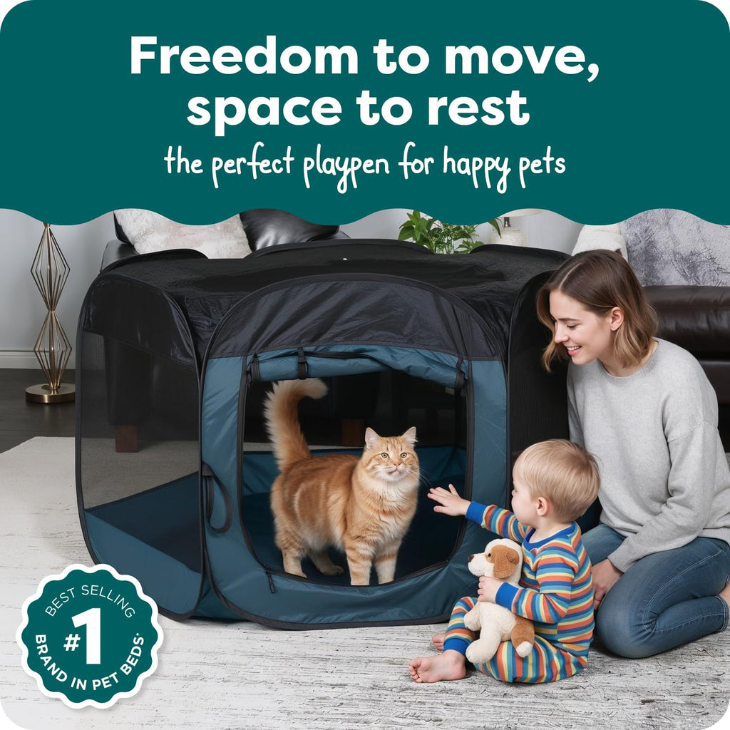 FurHaven Soft-Sided Dog & Cat Playpen, Portable Foldable Indoor & Outdoor Pet Playpen with Mesh Windows & Zippered Door, Sailor Blue, Extra Large