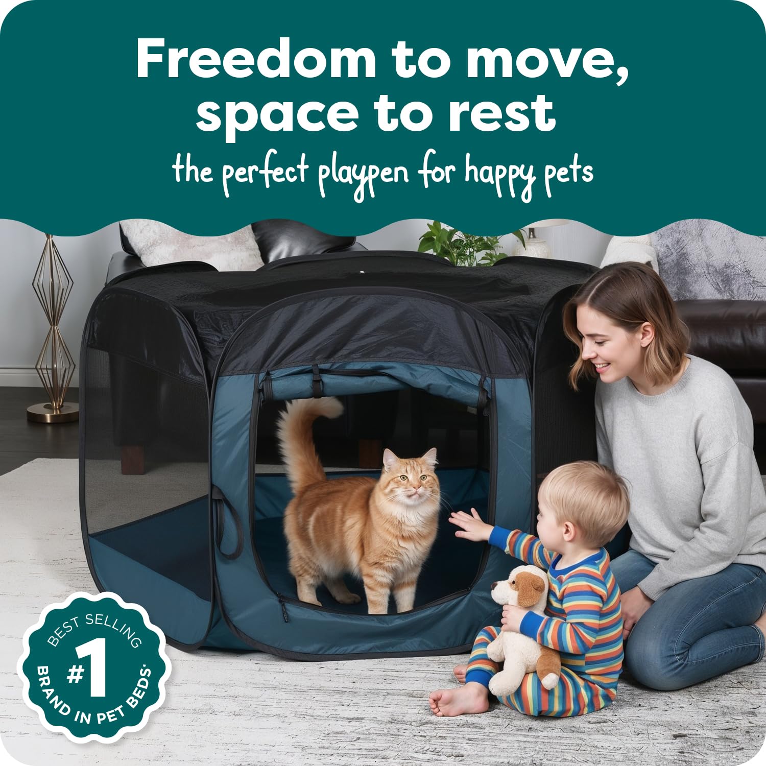 FurHaven Soft-Sided Dog & Cat Playpen, Portable Foldable Indoor & Outdoor Pet Playpen with Mesh Windows & Zippered Door, Sailor Blue, Extra Large