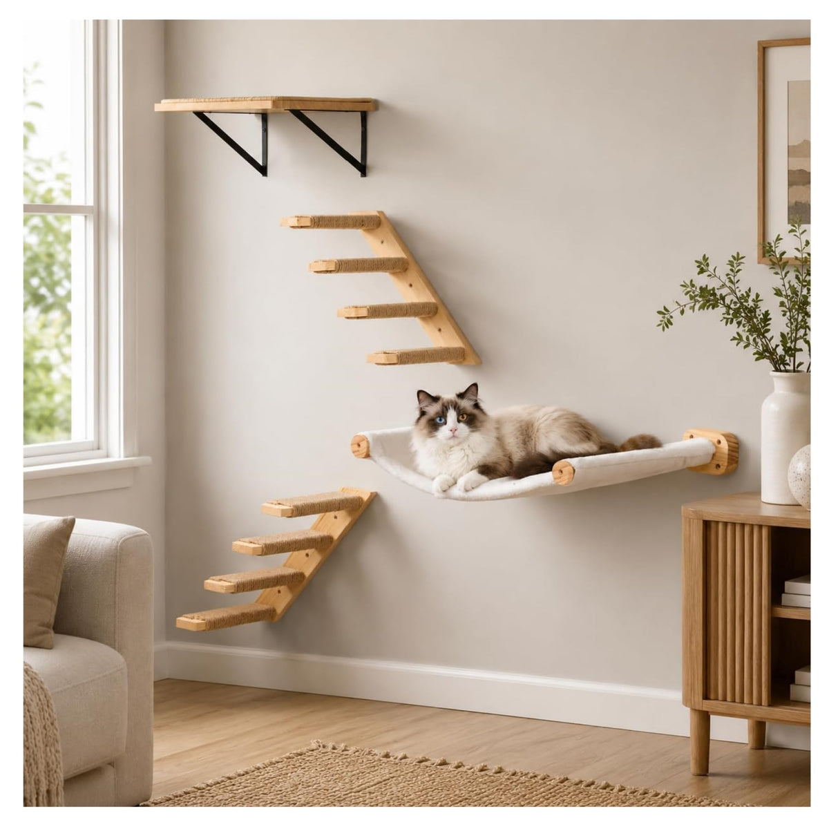 Cat Wall Hammock with Floating Hammock, 2 Four-Step Ladders & 1 Flat Shelf