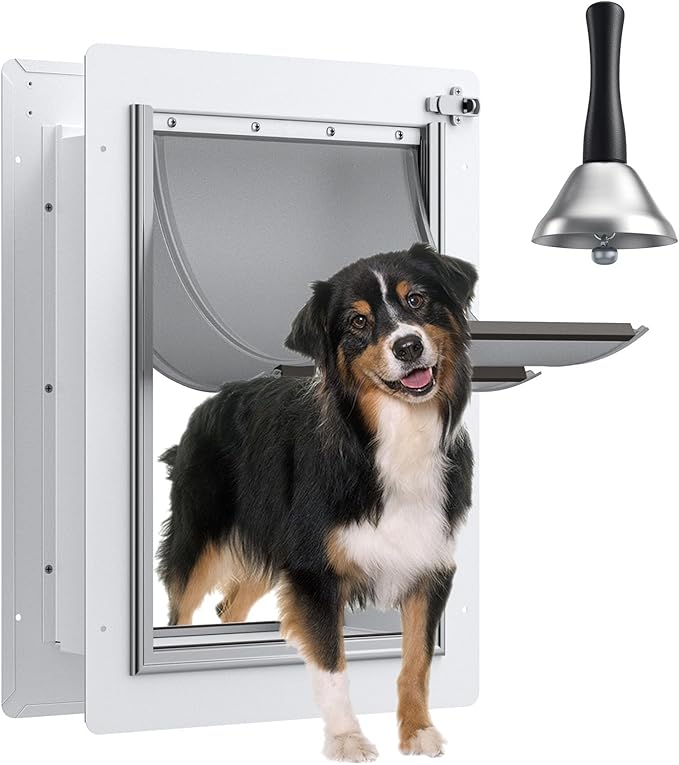 Pet Door for Wall - Steel Frame, Telescoping Tunnel & Double Silicone Flaps Dog Door, Cat Doors with Secure Lock (Cat Up to 10 lbs) - Small