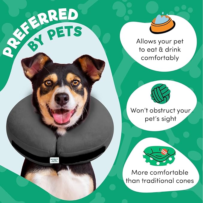 BENCMATE Inflatable Dog Cone Collar Alternative, Soft Dog Cone for Small Medium Large Dogs and Cats, Neck Recovery ECollar Donut Collar After Surgery (XLarge, Dark Grey)