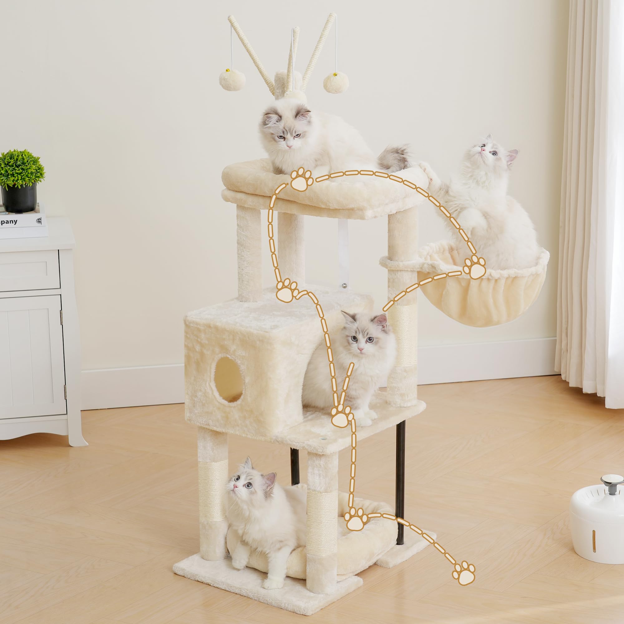 Heybly Cat Tree, 45.3" Cat Tower for Indoor Cats with Large Perch HCT202SM
