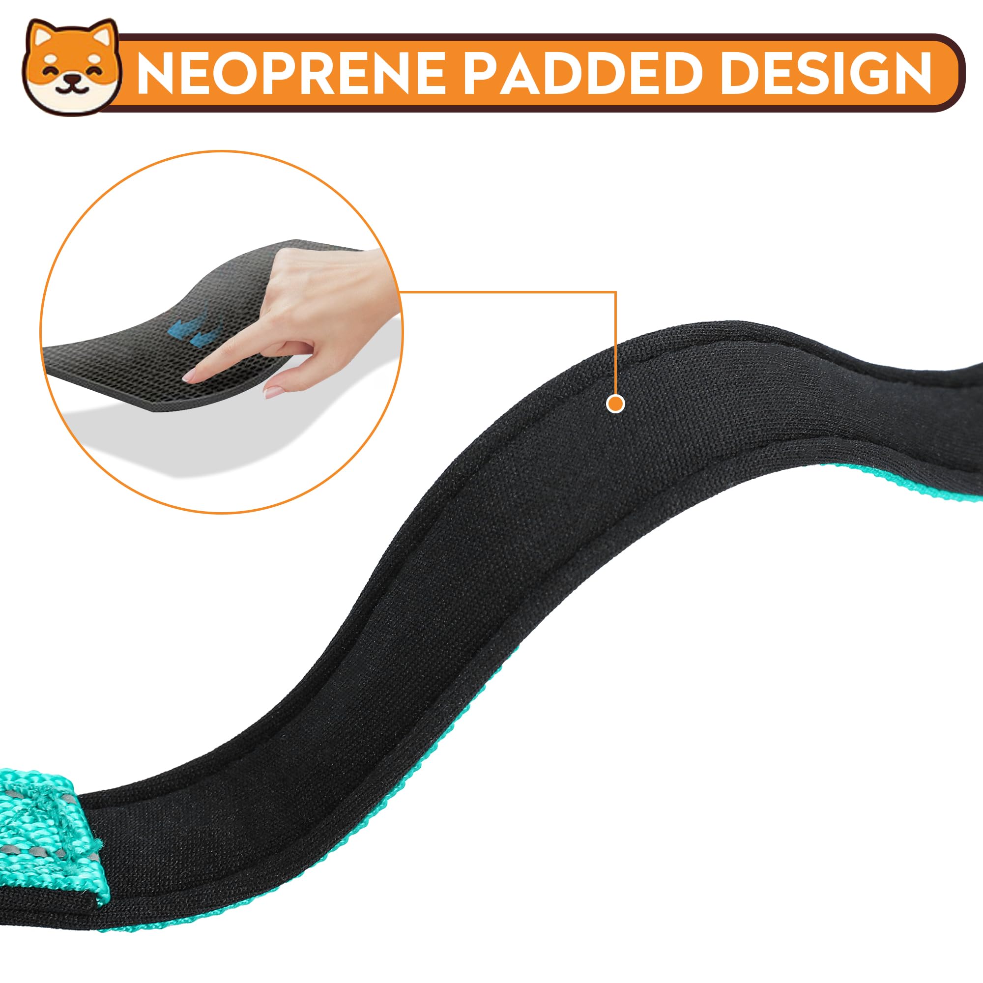 PWOD Reflective Dog Collar, Adjustable Soft Neoprene Padded Nylon Pet Collars with Buckle for Extra Large Dogs, Teal,XL
