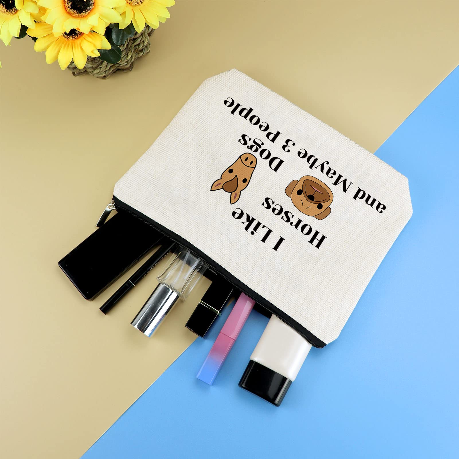 Dog Horse Lover Gifts Makeup Bag Dog and Horse Gifts for Girls Women Cosmetic Bag Cowgirl Equestrian Gifts Dog Mom Gift Birthday Christmas Gift for Dog Horse Lover Friend Sister Travel Makeup Pouch