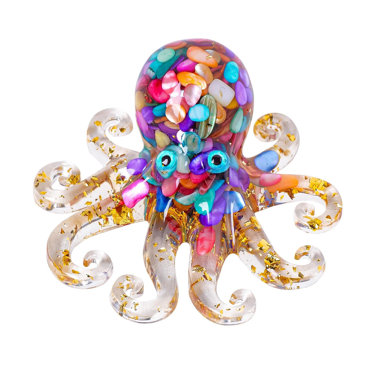 RJINGSHI Natural Crystal Gravel Octopus Resin Marine Animals Fish Tank Decorative Ornaments Octopus Statue Healing Crystal Home Decor Ladies Gift 3.93" (White-Turquoise, 3.93")