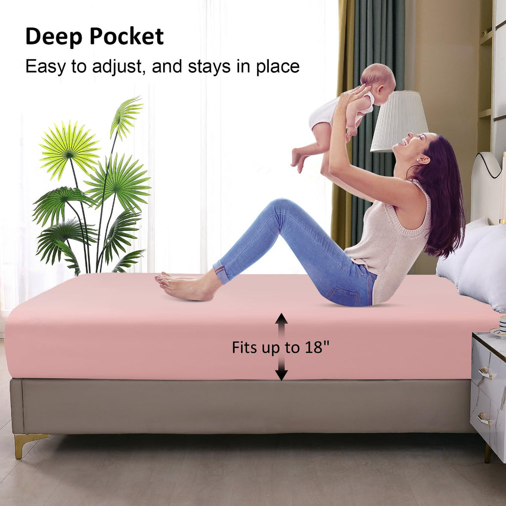 Waterproof Mattress Protector King, Fitted Sheet Style Breathable Mattress Cover with Deep Pocket Fits Up to 18'', Noiseless Bed Cover for Kids Adults Pets, Machine Washable (Pink, 76'' X 80'')