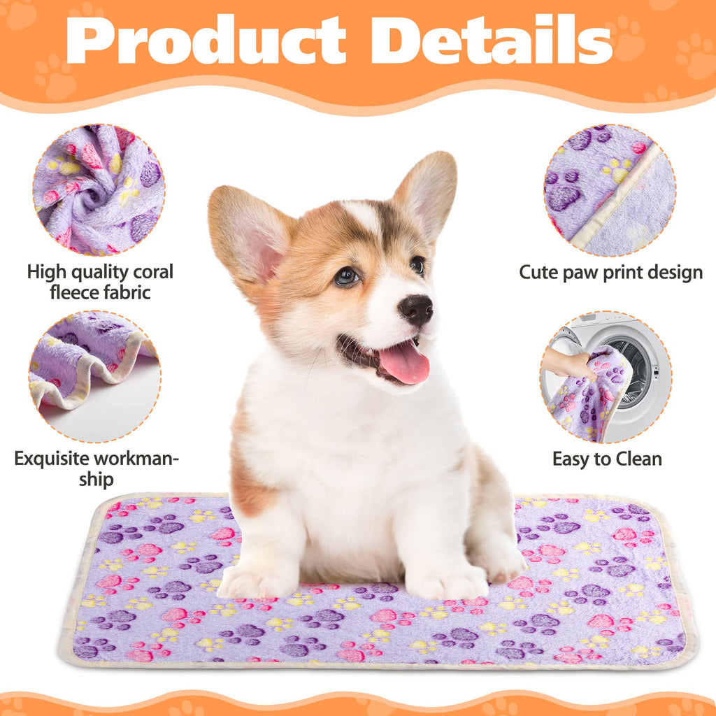 Chumia 40 Pcs Dog Blankets Soft Fluffy Fleece Washable Puppy Sleep Blankets Small Mat for Pets Throw Warm Bed Mat for Dog Puppy Cat (Pink,White,Brown,Purple,Paw)