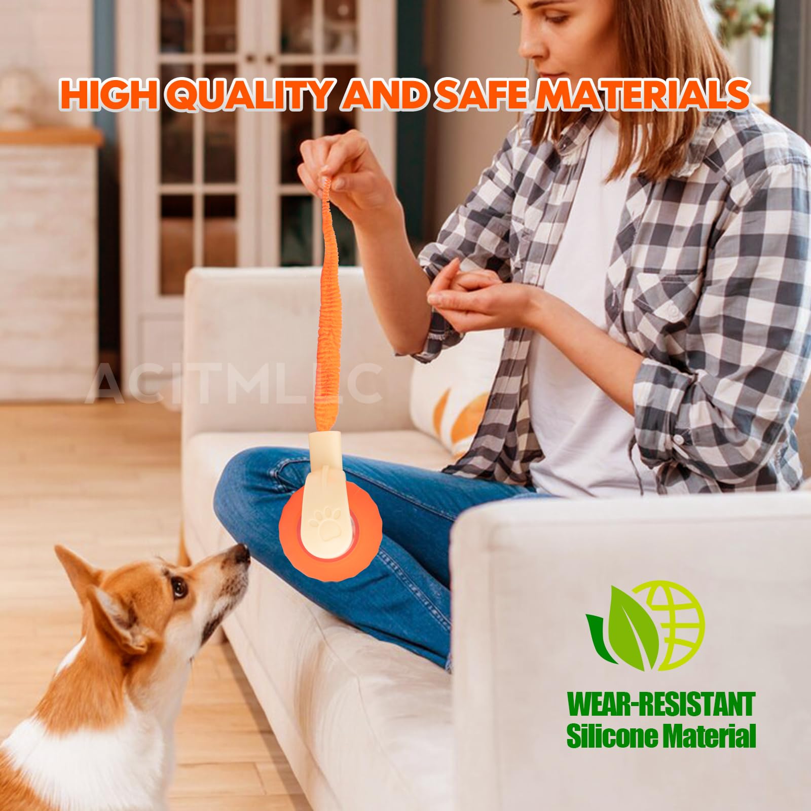 ACITMLLC Interactive Cat & Dog Toy Ball, Automatic Moving/Jumping/Bouncing, Smart Pet Chase Ball with Feather Tail, Electric Rechargeable Enrichment Toys for Indoor Bored Cats & Small Dogs (Orange)