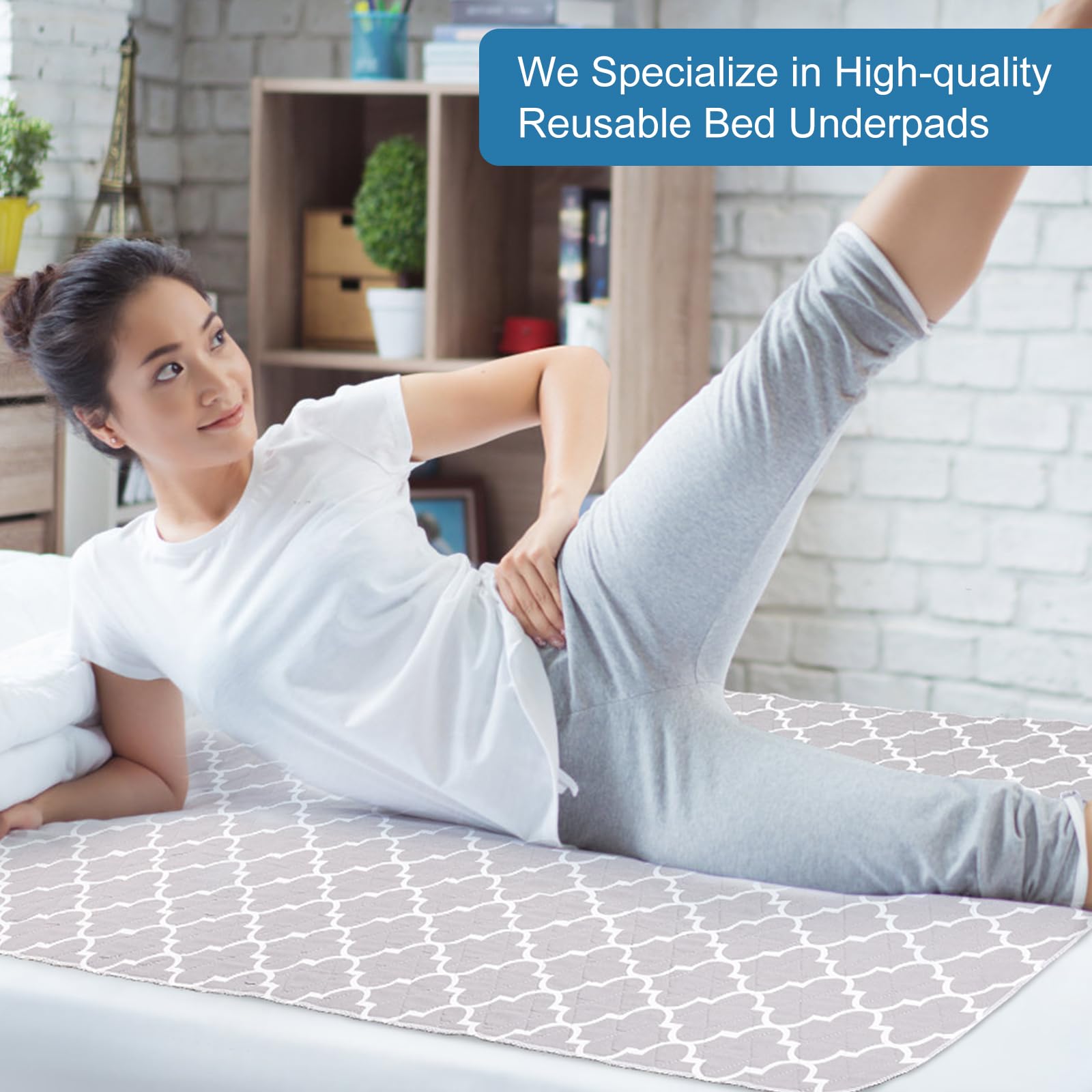 OUTCREATOR® Washable Bed Pads 34" x 76" (Pack of 2), Incontinence Mattress Protector, Anti-Slip Waterproof Underpads for Adults Kids Elderly Pets, Absorbency & Reusable Bedwetting Pads (Gray)