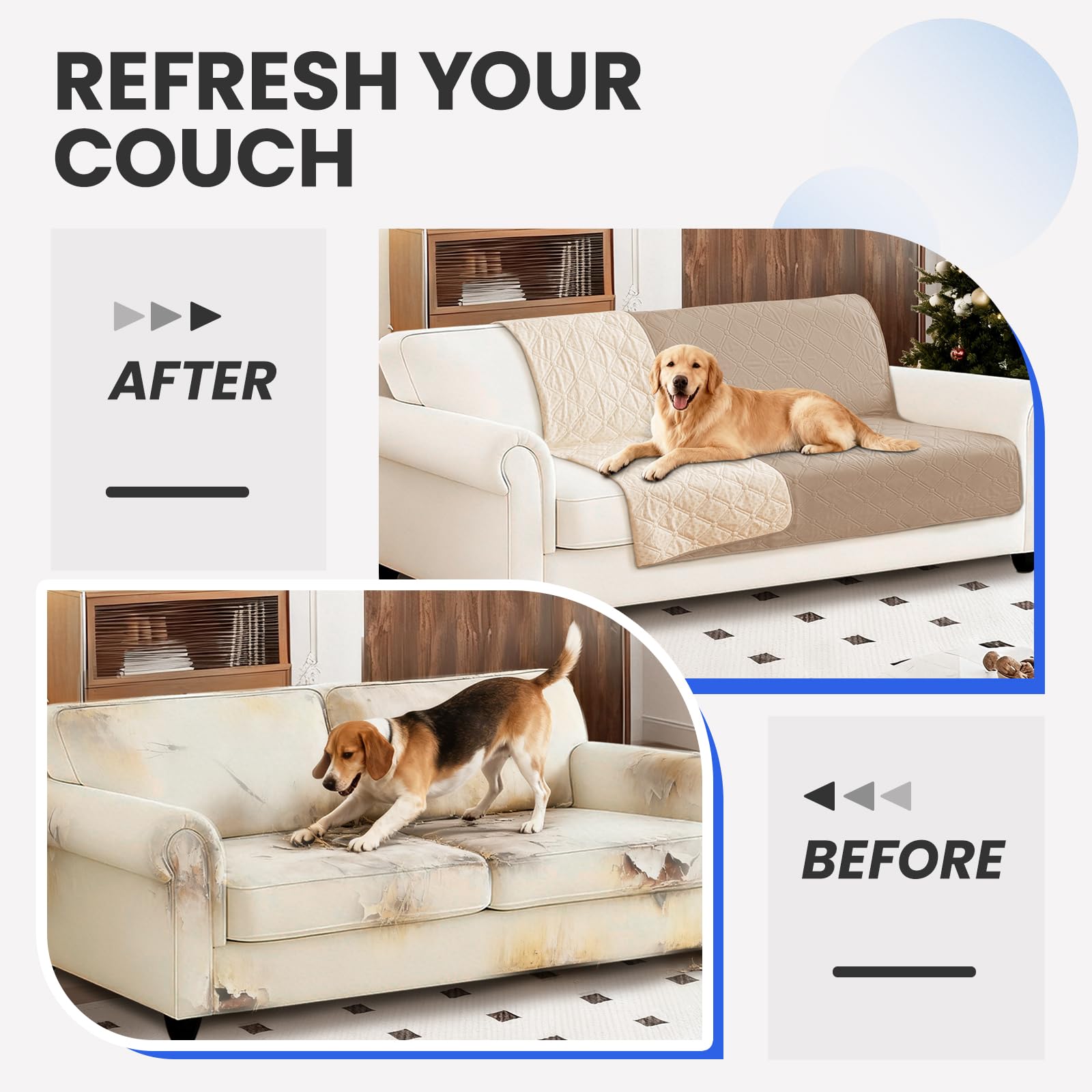 CYCMACO Waterproof Couch Covers for Pets, Waterproof Dog Bed Cover, Anti-Slip Soft Dog Blankets, Couch Cover for Dogs Washable, Pet Blanket for Puppy Large Dogs Cat (82x120 Inch, Khaki)
