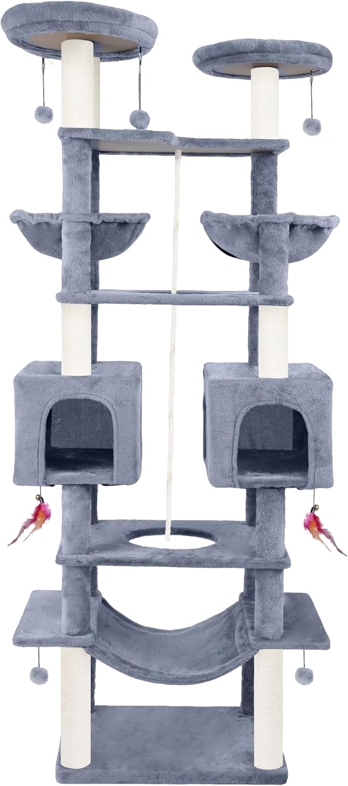 ROYPET 3-Tier Grey Cat Tree Tower with Hammocks (Grey, 71'')