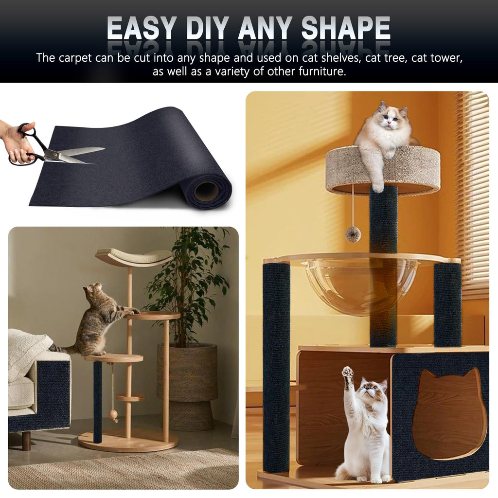 2Pack Total 78.7"x15.8" Cat Scratch Mat for Cat Couch Furniture and Wall Protector | Trimmable Self-Adhesive Carpet Climb Cat Scratcher for Covering Cat Tower and Replacement Pads (Blue)