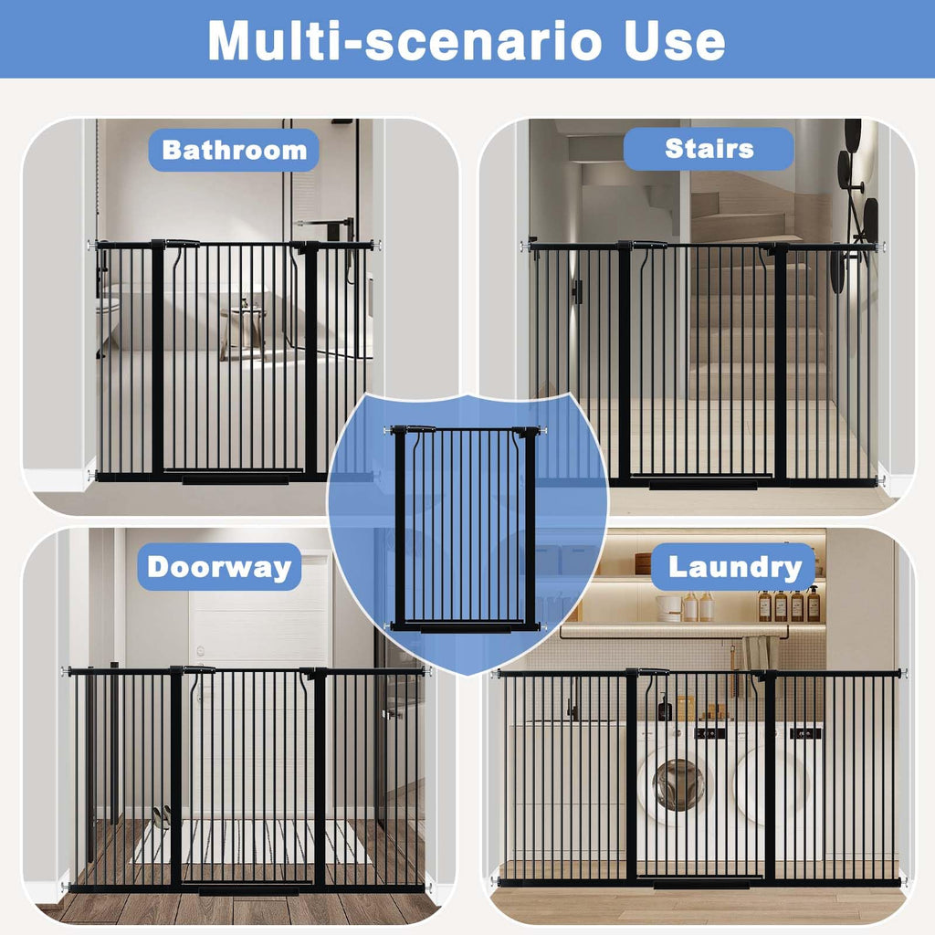 flower frail 40.5" Extra Tall Baby Gate for Stairs, 29.5"-40.5" Extra Wide Dog Gate Indoor for The House, Auto Close Pressure Mounted Safety Child Toddler Gate, Pet Gate for Doorways Kitchen, Black