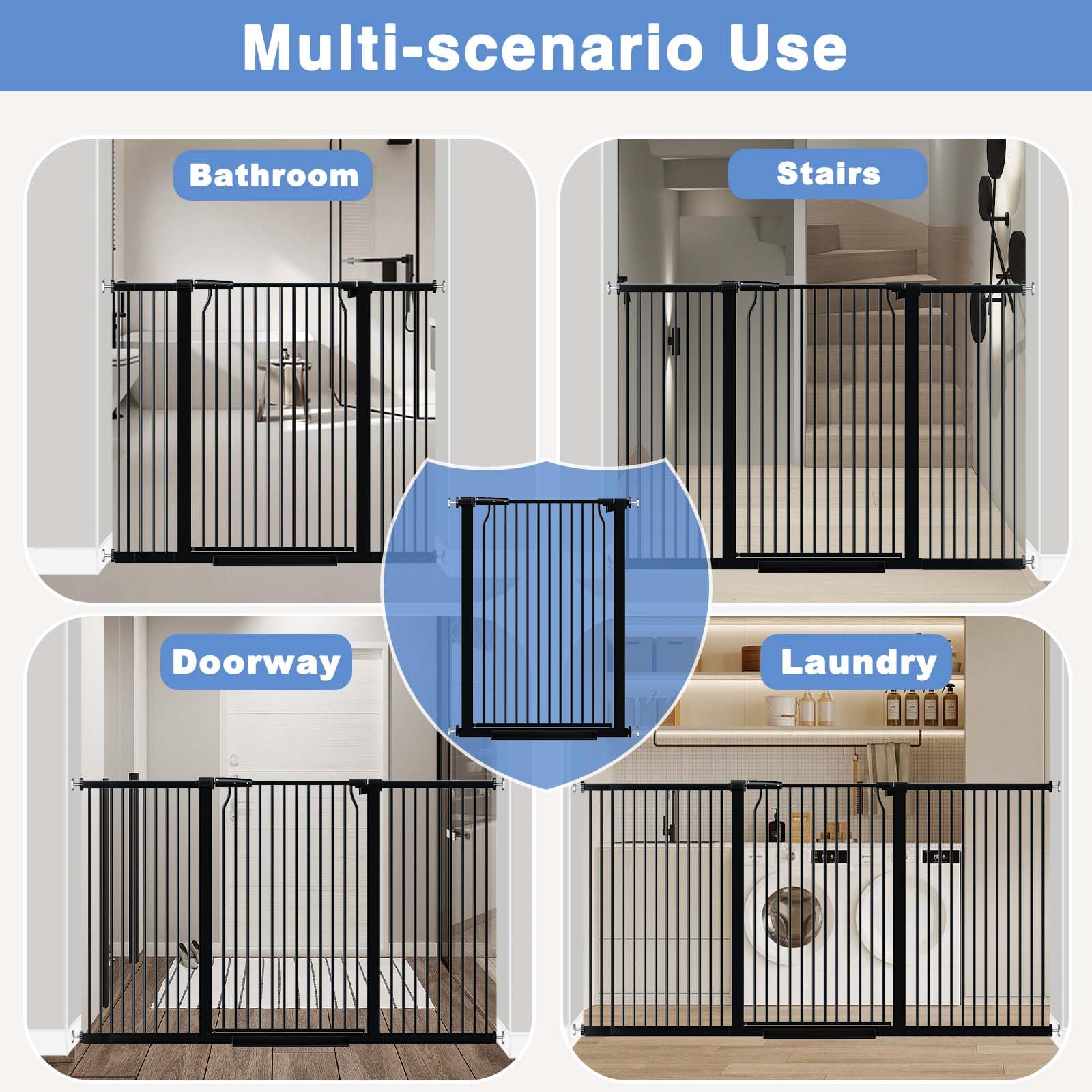 flower frail 40.5" Extra Tall Baby Gate for Stairs, 29.5"-40.5" Extra Wide Dog Gate Indoor for The House, Auto Close Pressure Mounted Safety Child Toddler Gate, Pet Gate for Doorways Kitchen, Black