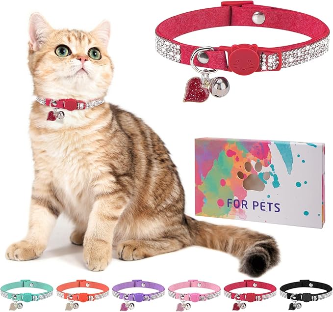 DILLYBUD Rhinestone Cat Collar Breakaway, Bling Sparkly Diamond