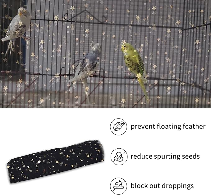WOOPSOO Large Bird Cage Net Cover, Bird Cage Seed Catcher, Universal Adjustable Bird Cage Skirt Cover Birdcage Nylon Seed Mesh Net Cover for Round Square Cages