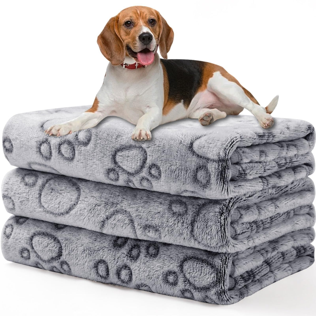Luciphia 1 Pack 3 Blankets Fluffy Premium Fleece Pet Blanket Flannel Paw Printed Throw for Dog Cat(Medium 30x20'', Grey)