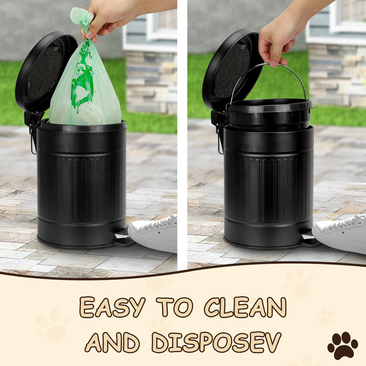 Bulubuluer 5L Dog Poop Trash Can with Lid, Stainless Steel Pet Waste Bin