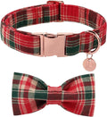 UP URARA PUP Christmas Plaid Dog Collar with Bow Tie– Adjustable Red & Green Checkered Dog Collar for Small Medium Large Dogs, Soft Xmas Plaid Puppy Collars with Quick Release Buckle XS