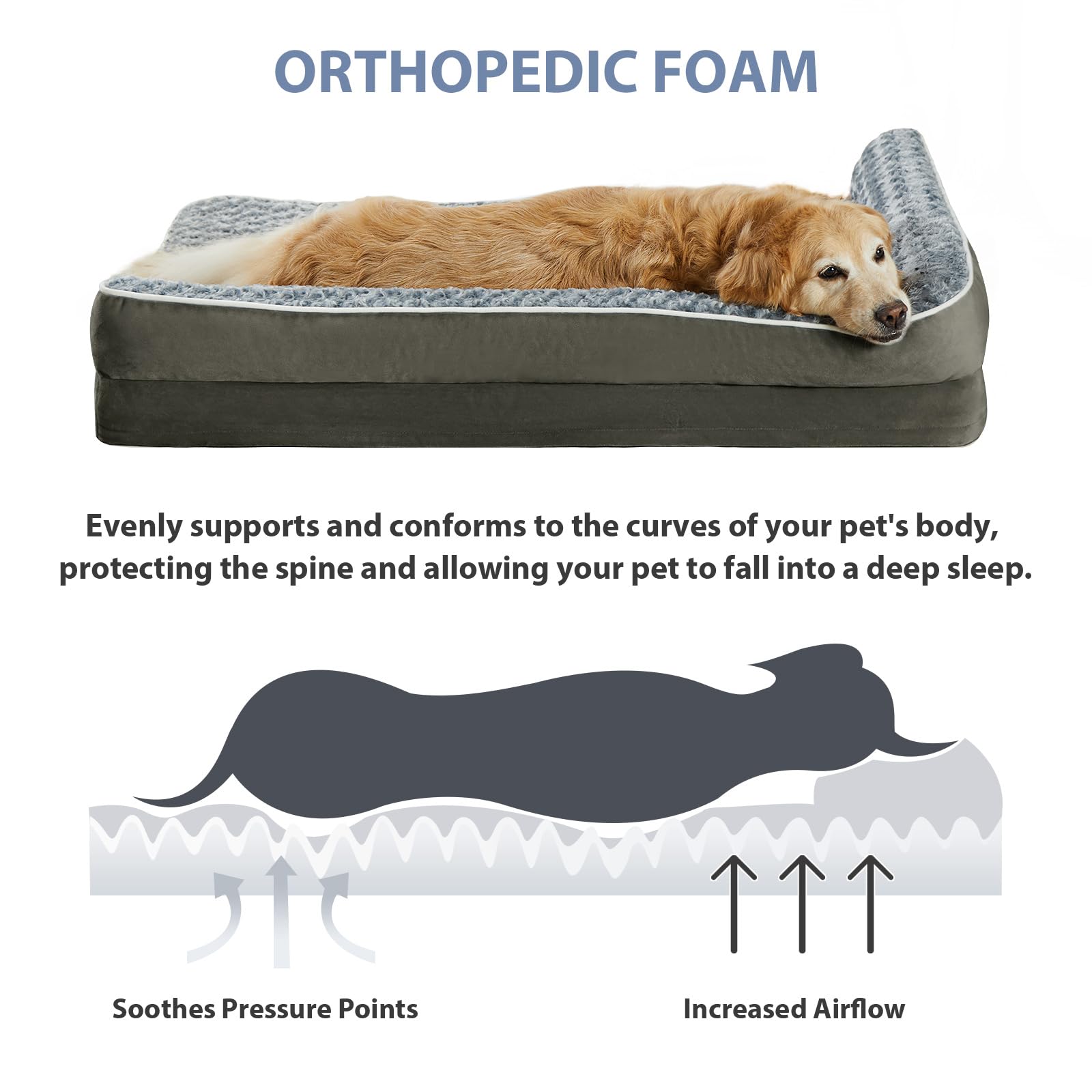 BFPETHOME Orthopedic Washable Dog Bed, Sleeping Couch for Large Senior Dogs