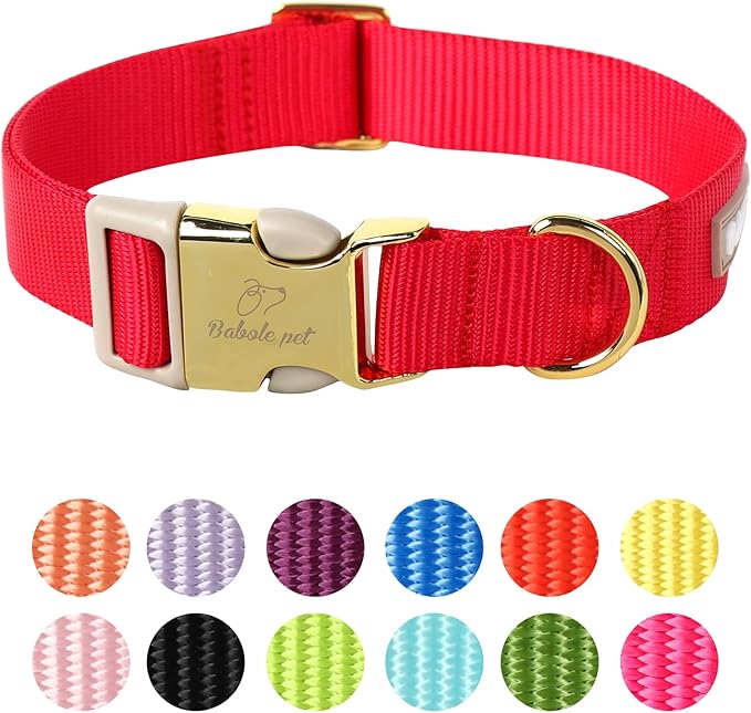 Babole Pet Nylon Dog Collar - Adjustable Burgundy Red Soft Webbing Dog Collars for Small Medium Large Dogs Boy Girl Puppy Collar with Safety Metal Buckle L