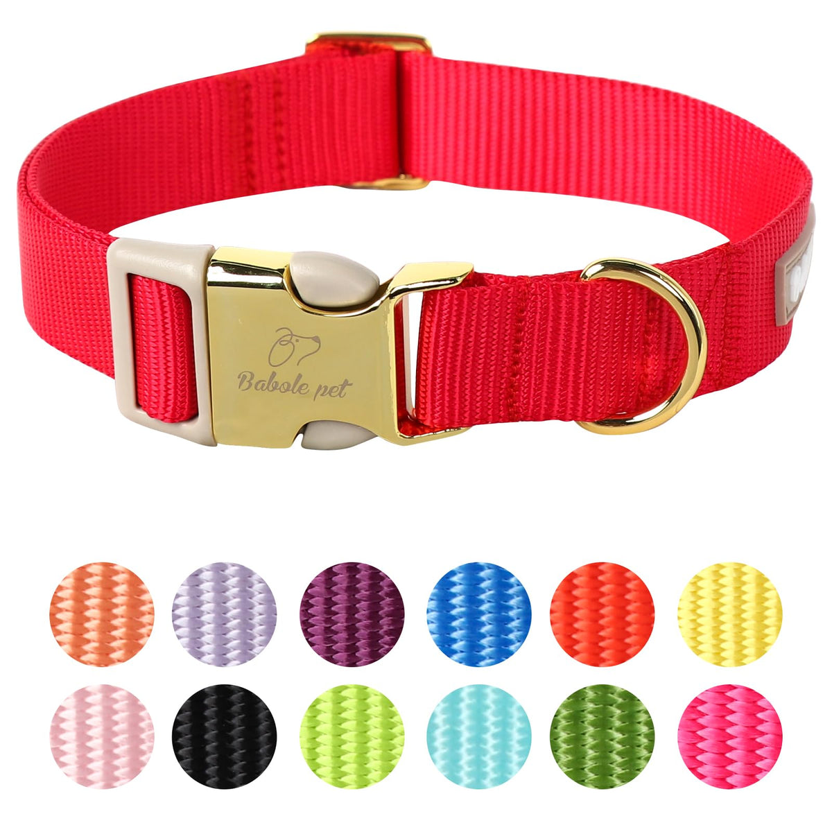 Babole Pet Nylon Dog Collar - Adjustable Black Soft Webbing Dog Collars for Small Medium Large Dogs Boy Girl Puppy Collar with Safety Metal Buckle S