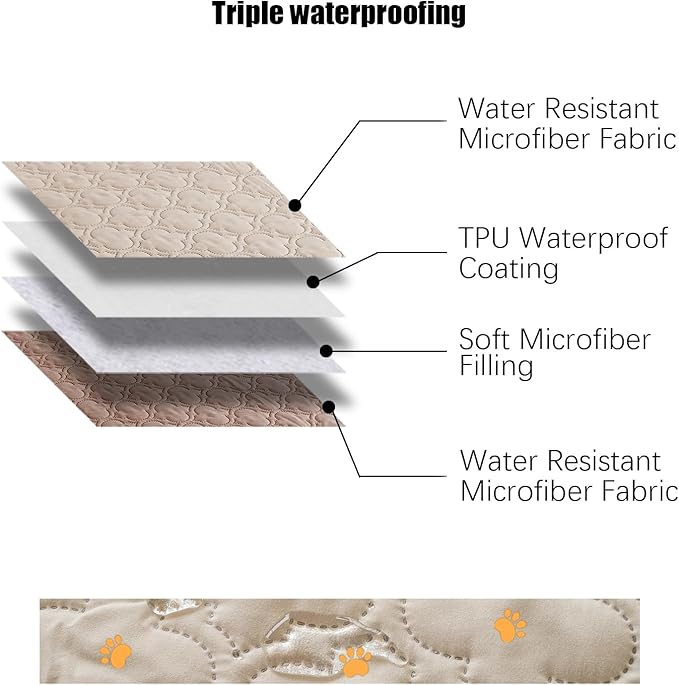 Waterproof Blanket for Bed, Reversible Dog Couch Cover Pet Sofa Furniture Protector Machine Washable King Size(82x102 Inch, Cream+Khaki)