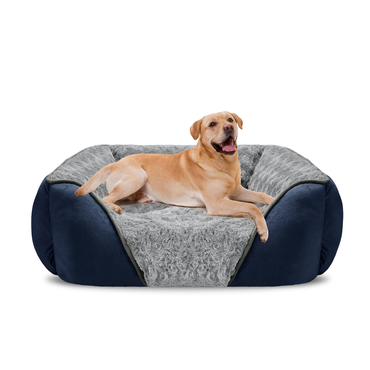 INVENHO Large Rectangle Orthopedic Dog Bed for Medium Small Dogs, Washable Soft Calming Puppy Sleeping Cuddler With Anti-Slip Bottom L(30"x24"x9")