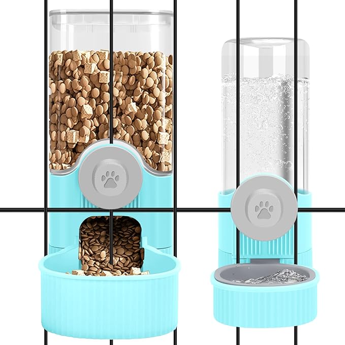 Yummy Sam Hanging Cage Automatic Small Pet Food Bowl Water Bottle Dispenser, Kennel 500ML Waterer and Auto Gravity Pet Feeder Set with Separate Food Bowl Crate Feeder Dish for Puppy Cats Rabbit (Grey)