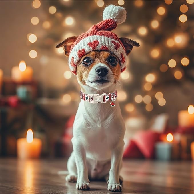 Christmas Dog Collar for Giant Large Dogs - Cute Fair Isle Style Christmas Collars for Dogs, Soft Adjustable Winter Holiday Dog Collars with Quick Release Buckle XL