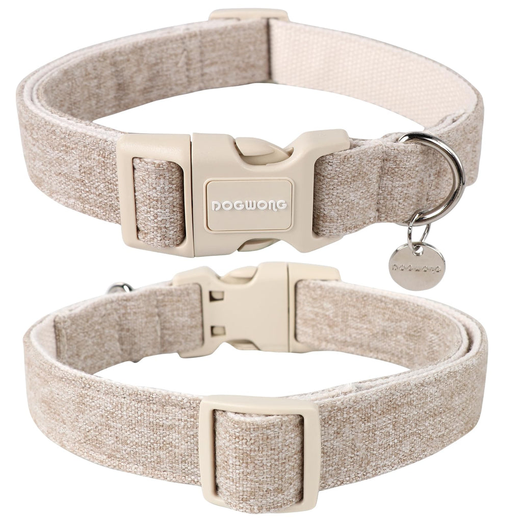 DOGWONG Cotton Hemp Dog Collar, Heavy-Duty Khaki Dog Collar Adjustable Soft Natural Fabric Pet Cute Wedding Puppy Necklace for Small Dogs"