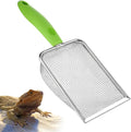 Qulkws Stainless Steel Mesh Litter Shovel, Fine Mesh Metal Reptile Litter Cleaner Scooper, Green Non-Slip Handle Sifter for Lizard Substrate Reptile Terrarium Sand Waste