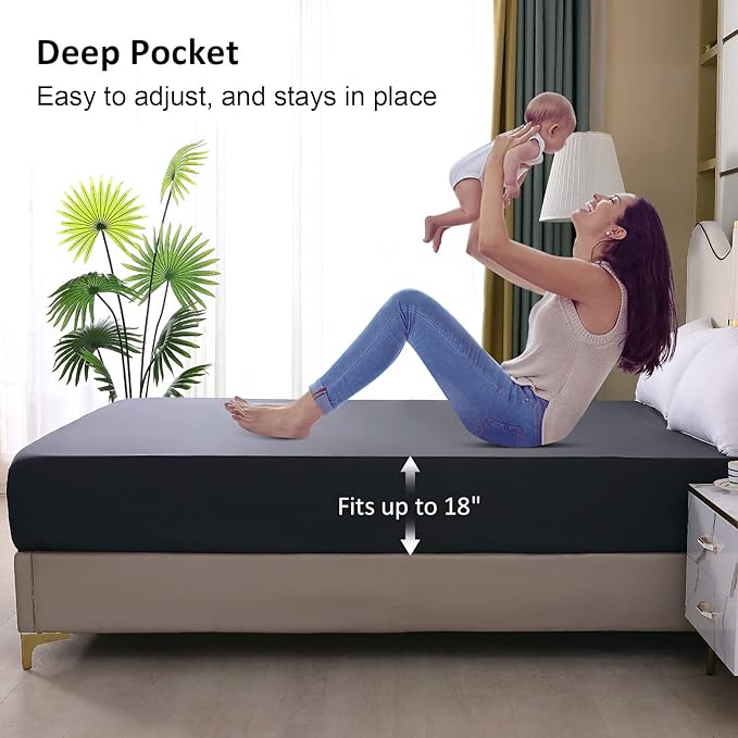 Waterproof Mattress Protector Full, Fitted Sheet Style Breathable Mattress Cover with Deep Pocket Fits Up to 18'', Noiseless Bed Cover for Kids Adults Pets, Machine Washable (Dark Gray, 54'' X 76'')