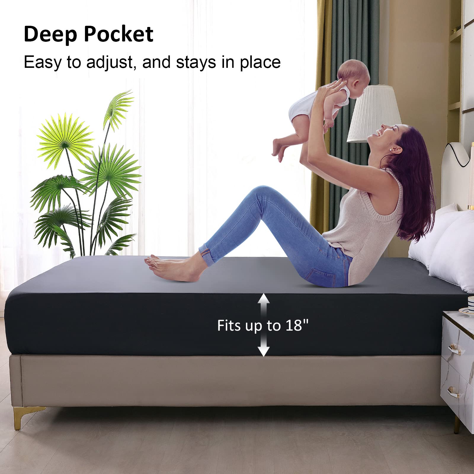 Waterproof Mattress Protector Queen, Fitted Sheet Style Breathable Mattress Cover with Deep Pocket Fits Up to 18'', Machine Washable Noiseless Bed Cover for Kids Adults Pets (Dark Gray, 60'' X 80'')