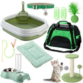 Eccliy Kitten Starter Kit, 10 Pcs Cat Starter Kit for Indoor Cats Kitten Essentials Includes Litter Box, Pet Toy, Folding Carrier, Climbing Frame, Mat, Collar, Automatic Food Bow(Classic,Green)