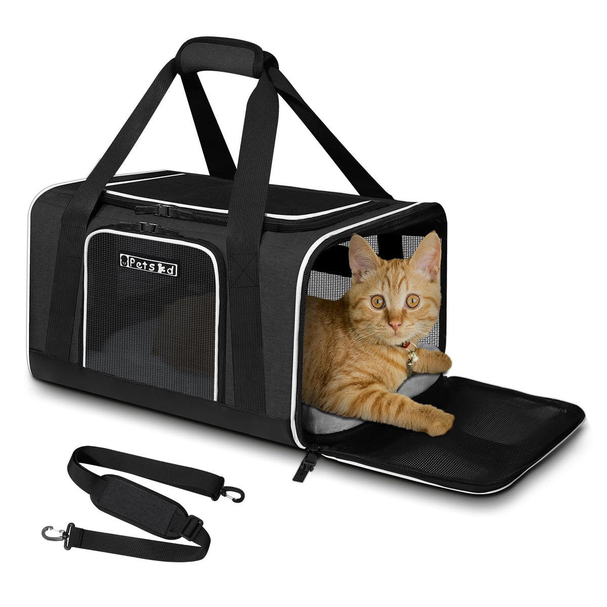 Petskd Small Pet Carrier 18" L x 11" W x 11" H Airline Approved, Black