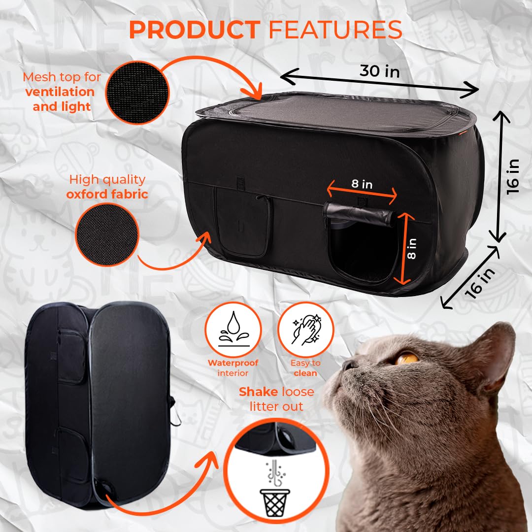 PEXTER Cat Litter Box Enclosure, Dog Proof, Discreet and Hidden Cat Litter Box Hider, Kitty Litter Trap Design with Easy-Clean Feature, Scoop and Deodorizer Storage Pockets, Lightweight and Waterproof