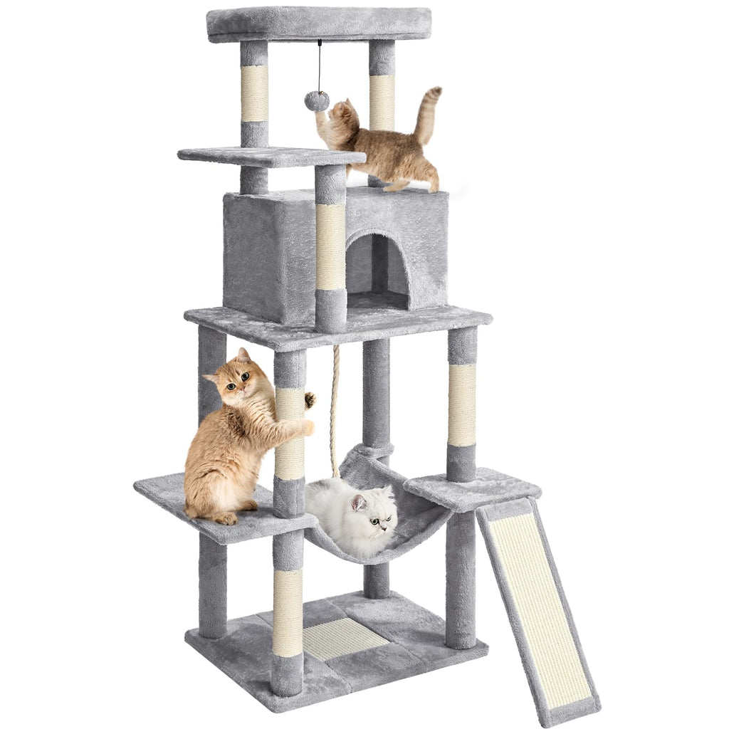 ABCPET 63" Multi-Level Cat Tree Tower for Indoor Cats, Light Grey