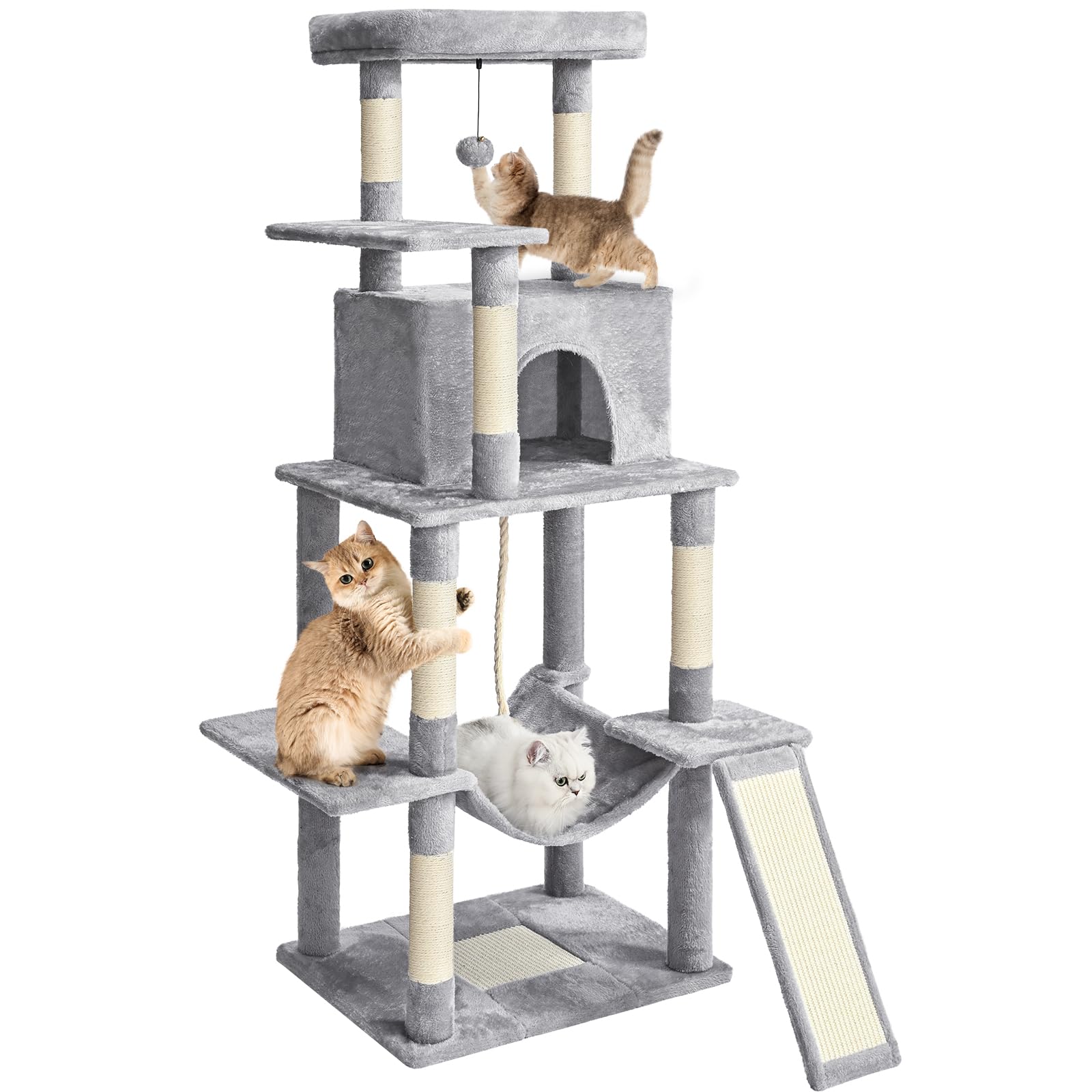 ABCPET 63" Multi-Level Cat Tree Tower for Indoor Cats, Light Grey