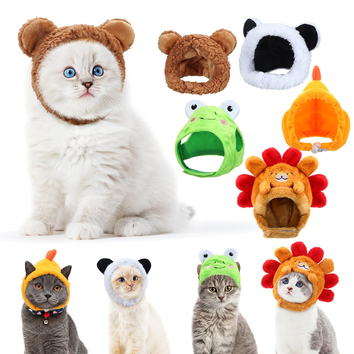 Weewooday 5 Pieces Cat Hats Costume Bunny Hat Outfit with Ears Small Dogs Kitten Puppy Party Costume Accessory Headwear(Lovely Style)