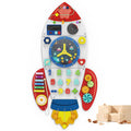 BlueWood Wooden Wall Busy Board Panels, Toddler Learning Activity Center, Montessori Philosophy Sensory, Educational Toys, Conducive to All-Round Development - Rocket