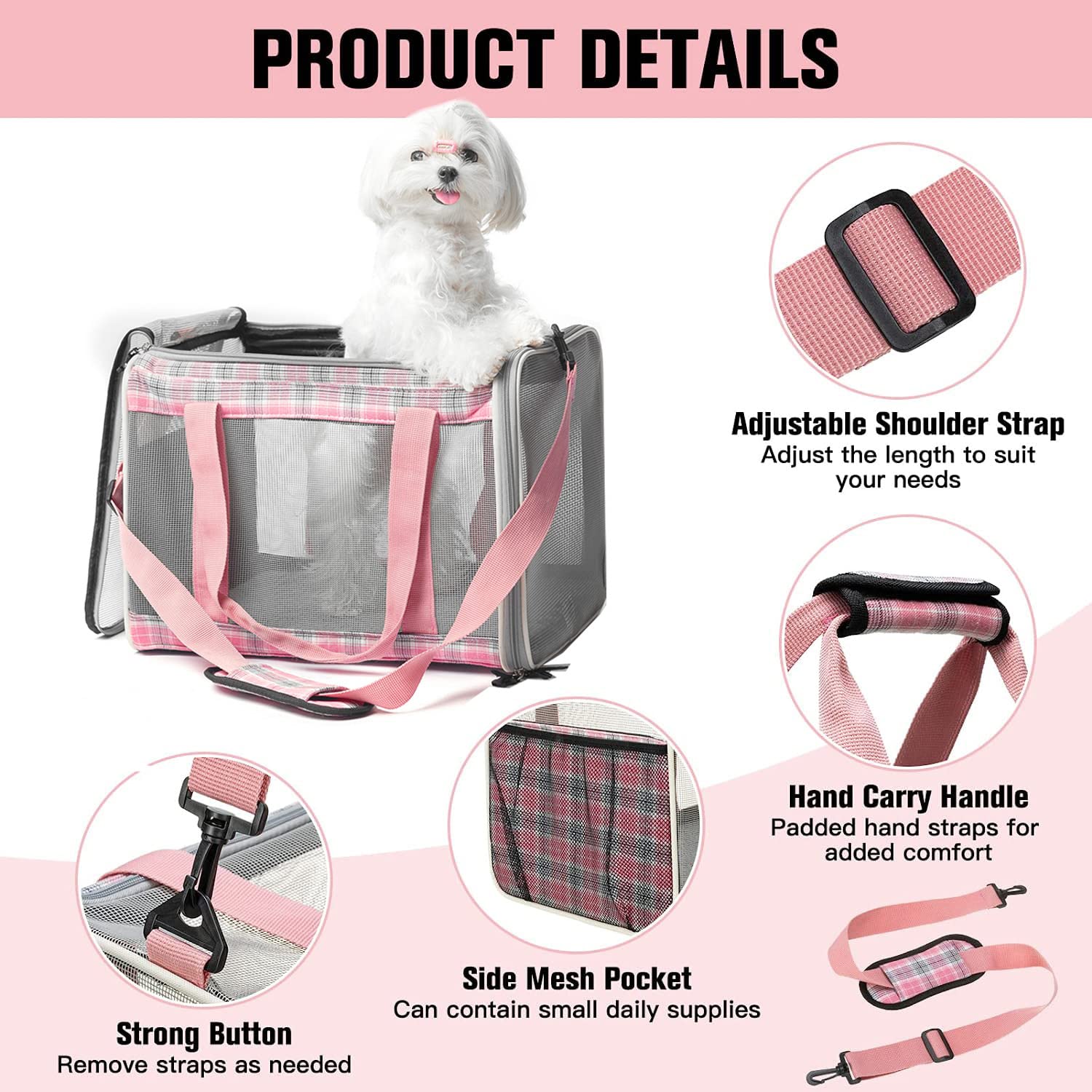 EXPAWLORER Large Cat Carrier Dog Carriers Soft for Small Medium Cats Puppies Up to 20lbs, Airline Approved Pet Carrier Soft-Sided Collapsible Pet Travel Carrier Fit 2 Kitties (Pink)