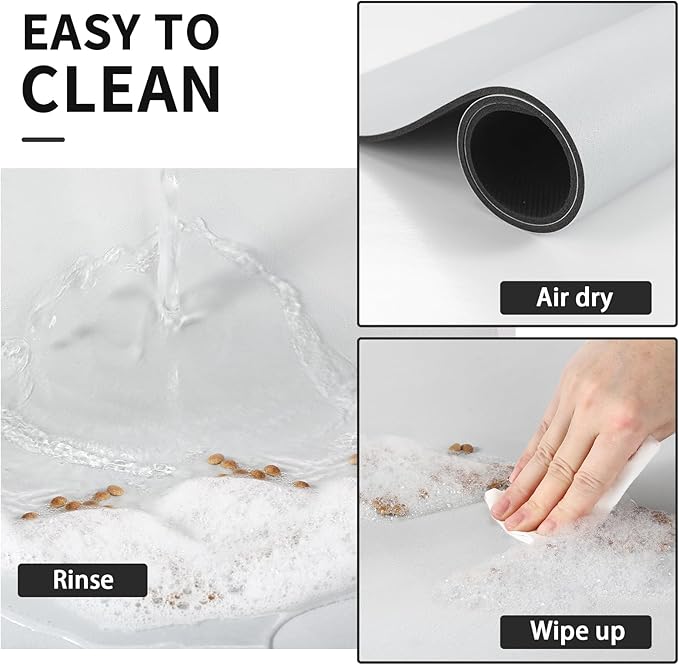 Dog Food Mat - Absorbent Cat Mat for Food and Water, No Stains Pet Feeding Bowl Mat, Easy to Clean Pet Placemats, Quick Dry Dog Water Dispenser Mat for Messy Drinkers | Paw Light Grey 18"x34"