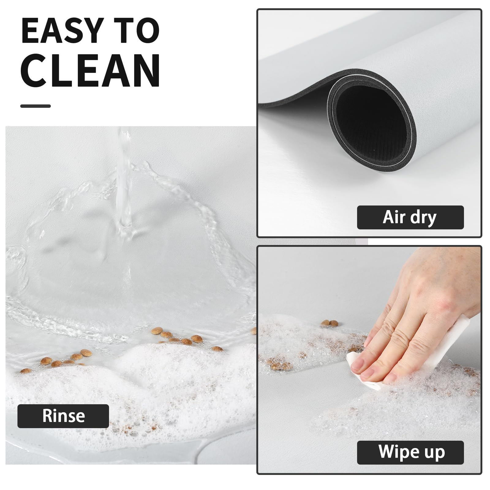 HotLive Dog Food Mat - Absorbent Cat Mat for Food and Water, No Stains Pet Feeding Bowl Mat, Easy to Clean Pet Placemats, Quick Dry Dog Water Dispenser Mat for Messy Drinkers | Paw Light Grey 18"x 28"