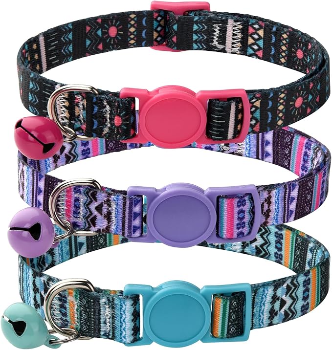 Cat Collar Breakaway with Bells, 3 Pack Girl Boy Pet Cat Collar