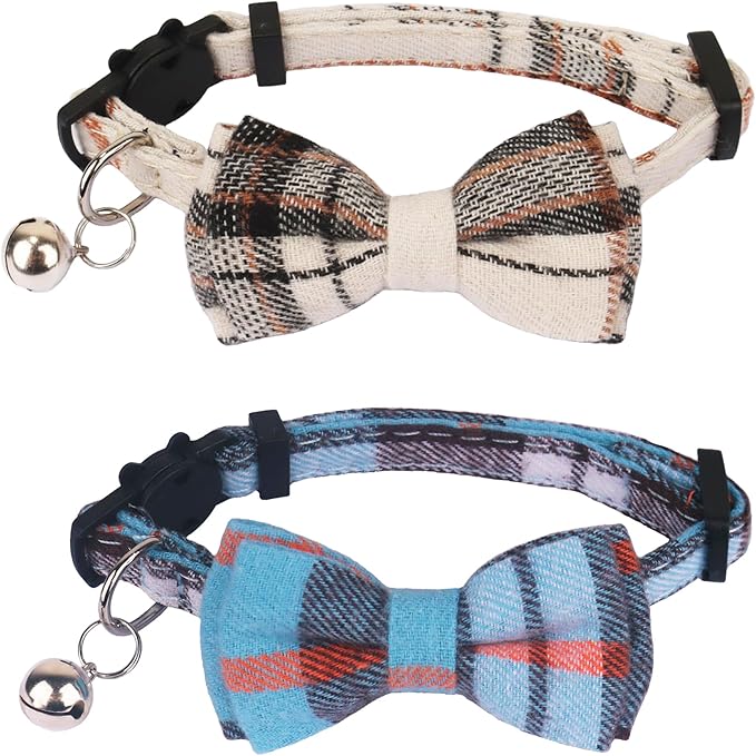 ADOGGYGO Halloween Cat Collar Breakaway, Plaid Cat Bow Tie Collar